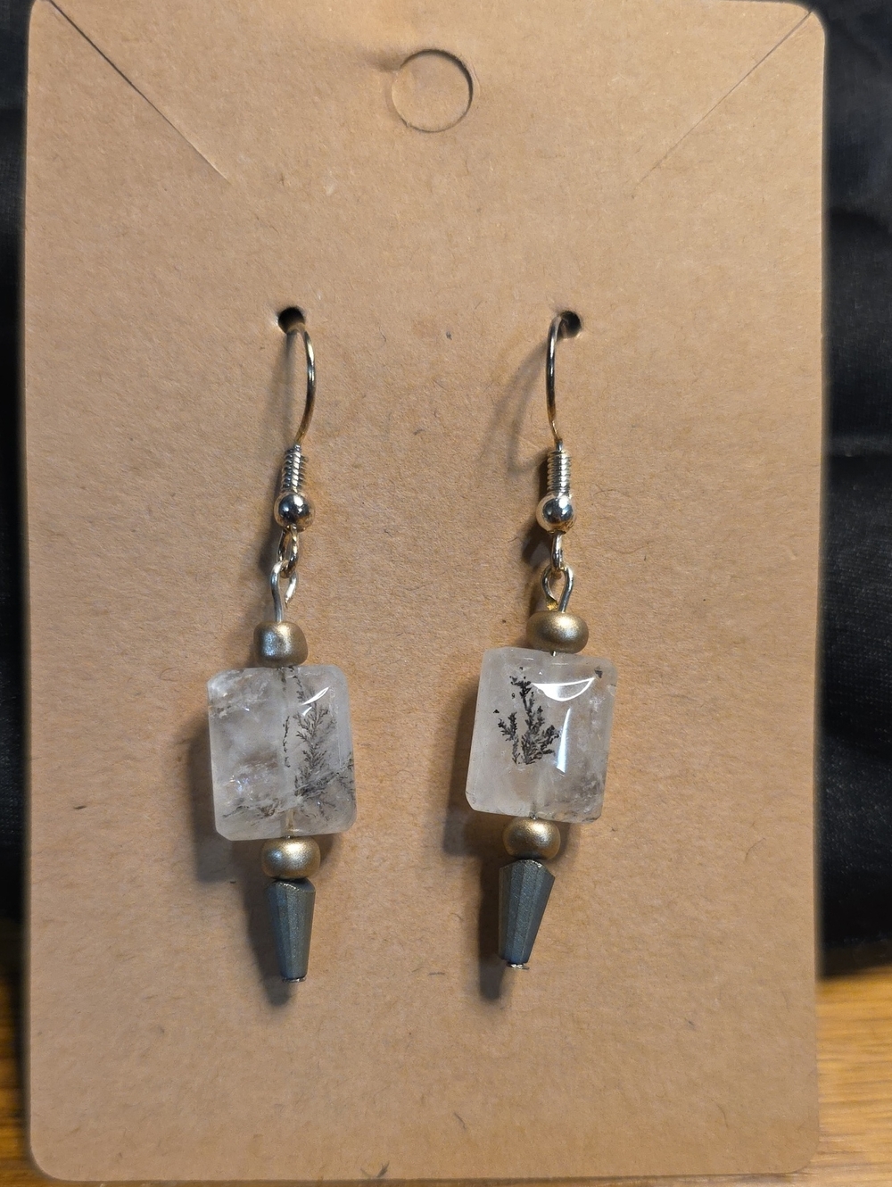 Dendritic Quartz Drop Earrings with Silver Beads